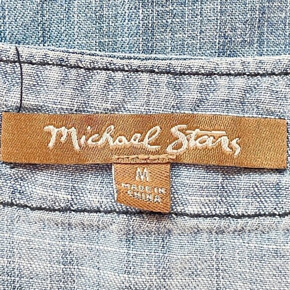 Michael Stars Linen Tencel Blend Chambray Tunic has Faux Lace-up Neckline Medium - Picture 5 of 8